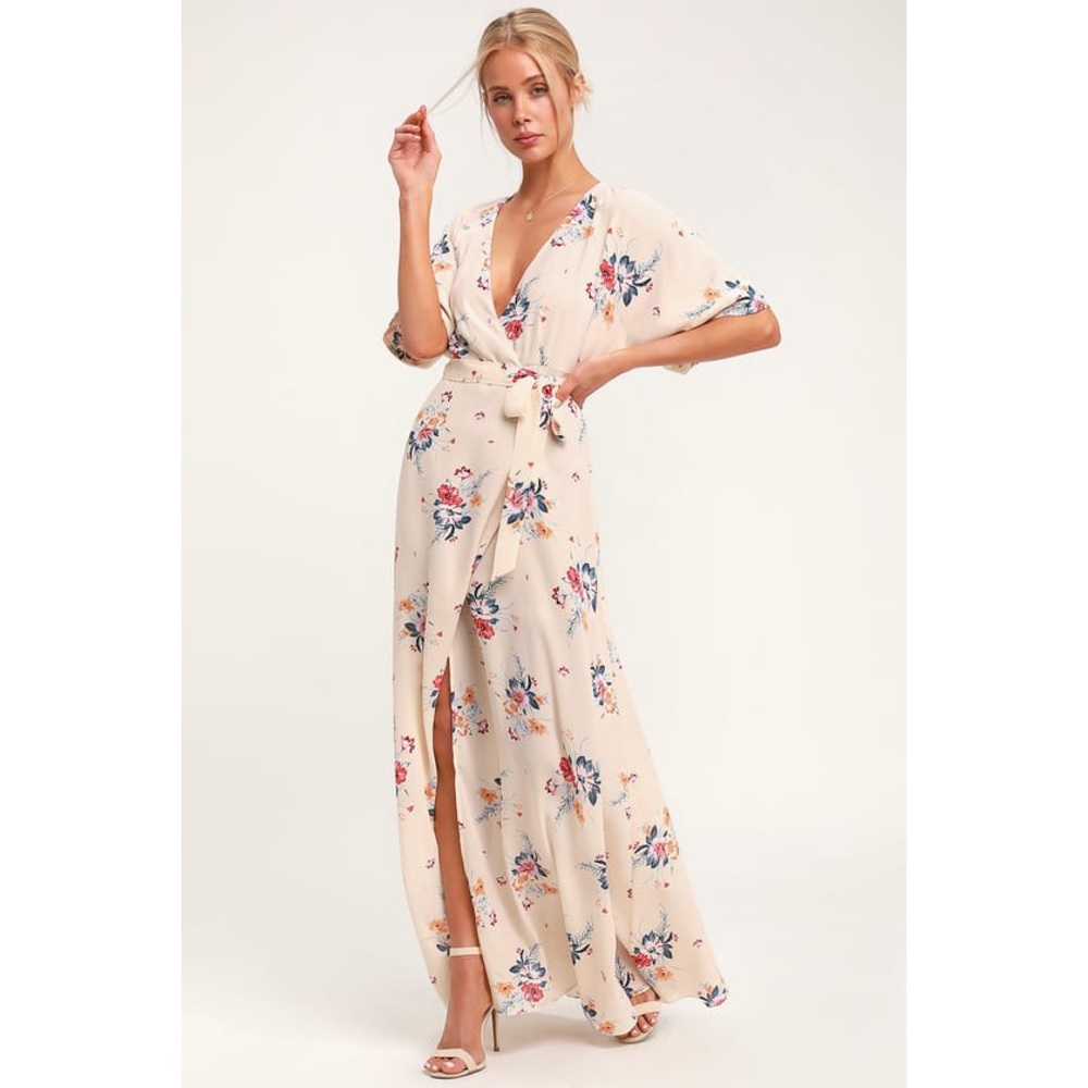 Socialite Cream Floral Print Wrap Maxi Dress NWT S